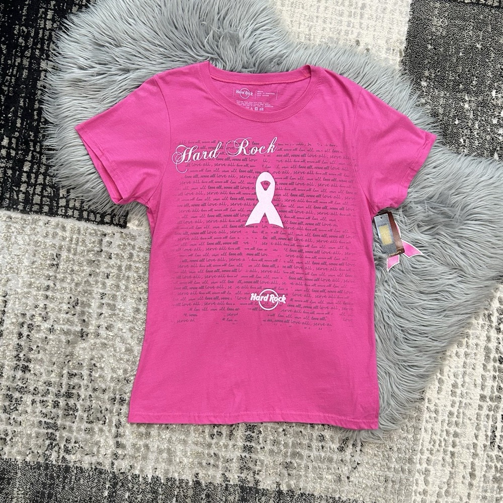 HARD ROCK‎ CAFE Women's Pink Tee Breast Cancer Awareness Ribbon Size Medium NWT